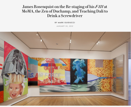 Photograph of "James Rosenquist on the Re-staging of his F-111 at MoMa, the Zen of Duchamp, and Teaching Dalí to Drink a Screwdriver" 