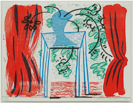David Hockney, Still Life with Curtains, March 1986, print, edition