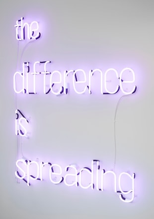 Eve Fowler, the difference is spreading, 2015. Neon 60 x 48 1/2 x 2 1/4 inches (152.4 x 123.2 x 5.7 cm) Edition 1 of 3 (EF15.001)