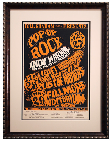 BG-8  Wes Wilson poster for a 1966 Fillmore advertising show by Andy Warhol, the Velvet Underground and Frank Zappa and the Mothers of Invention. Starring Pop Girl of 1966, Nico