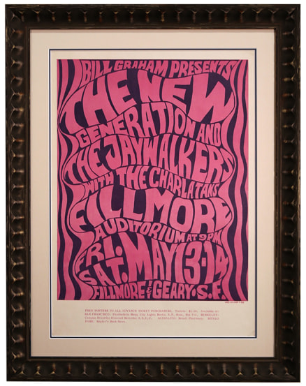 Early 1966 Wes Wilson Fillmore poster for The New Generation and Jaywalkers. Magenta lettering May 13-14, 1966