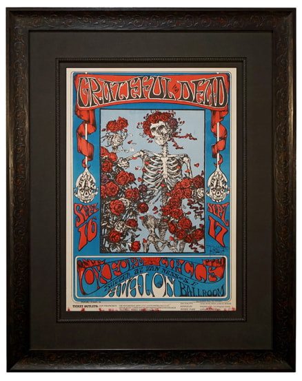 FD-26 Skeleton and Roses Grateful Dead poster by Stanley Mouse and Alton Kelley at the Avalon, 1966. Also called Skull and Roses. 