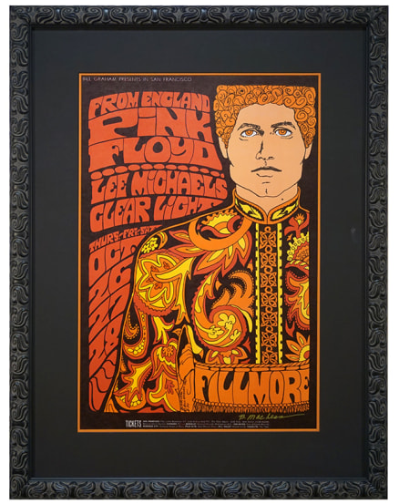 BG-90 Nehru Jacket Poster advertising Pink Floyd at Fillmore Oct 26-29, 1967. Poster by Bonnie MacLean also features Clear Light and Lee Michaels