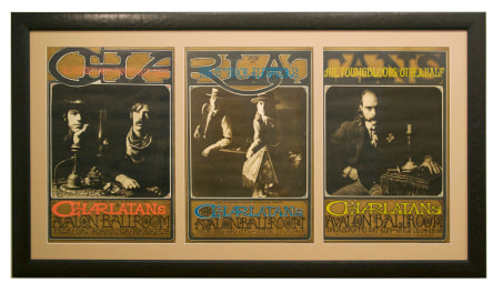 1967 Charlatans Triptych Avalon poster set featuring FD-63, FD-67, FD-71 by Rick Griffin and Bob Fried