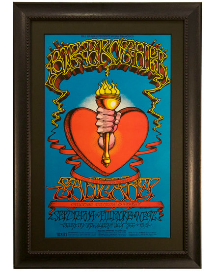 BG-136 Original 1968 poster by Rock Griffin called Torch and Heart advertising Sept 12-14 1968 concerts by Big Brother & the Holding Company, Santana and Chicago Transit Authority Band at the Fillmore West