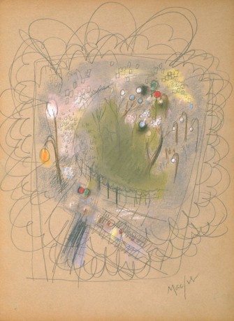 Town Flowers,&nbsp;1935, pastel and graphite on paper, 9 x 11 3/4 inches