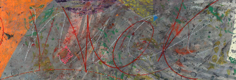 Nice, 1981, acrylic, mica, eggshell and ballpoint pen on paper, 10 x 29 1/4 inches