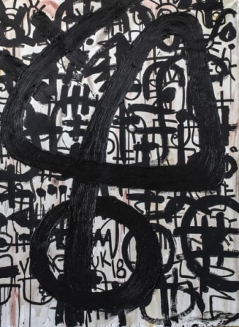 Victor Ekpuk, Composition in Black 1,&nbsp;2019,&nbsp;Acrylic on canvas,&nbsp;66 x 48&nbsp;in