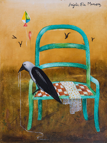 Anjolie Ela Menon, Chair,&nbsp;2020,&nbsp;Oil on masonite board,&nbsp;24 x 18 in