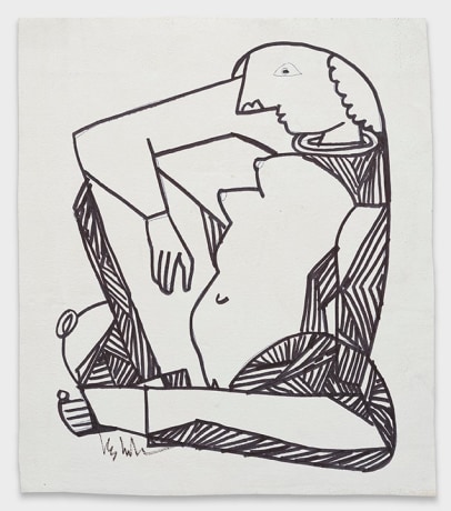 line drawing of a seated figure