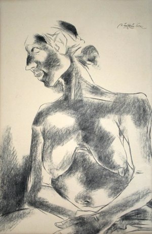 Laxma Goud,&nbsp;Untitled (Elderly Woman Resting),&nbsp;1985,&nbsp;Pencil on paper,&nbsp;21.5 x 14 in