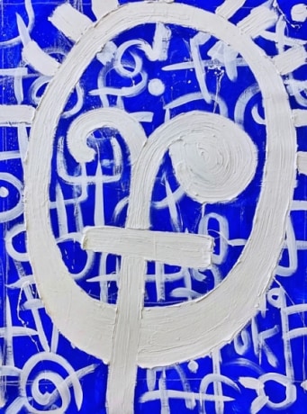 Victor Ekpuk, Composition in Blue&nbsp;1, 2019,&nbsp;Acrylic on canvas,&nbsp;66 x 48&nbsp;in