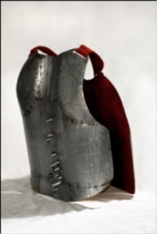Naiza Khan, Bullet-proof Vest II,&nbsp;2009,&nbsp;Galvanised steel and leather,&nbsp;45.25 x 15 x 3 in
