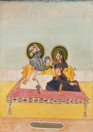 Indian Miniature KRISHNA AND RADHA EXCHANGING BETEL