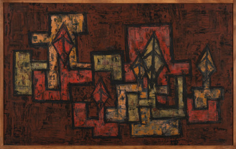 Rasheed Araeen, Peace,&nbsp;1963, Oil on board, 29.5 x 47.5&nbsp;in