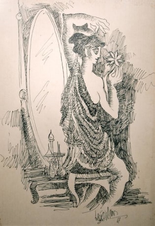 Sadequain WOMAN WITH LOTUS AND MIRROR