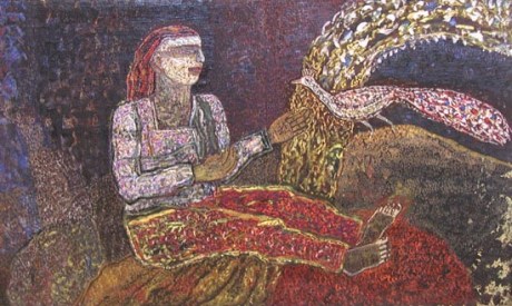 Jayshree Chakravarty Seated Woman with Peacock