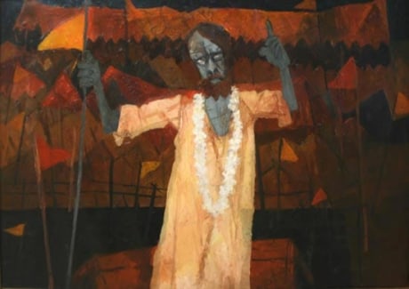 Shyamal Dutta-Ray, The Preacher, 2005, Acrylic on canvas, 23 ¼ x 35 ¼ in (59.1 x 89.5 cm), AF2-151