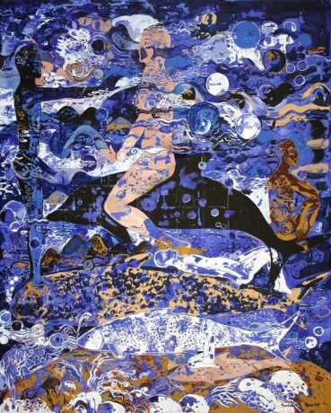 Sanatan Saha Untitled (Figure And Fish In Blue)