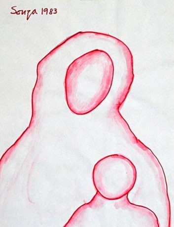 F. N. Souza,&nbsp;Untitled (Two Red Figures),&nbsp;1983,&nbsp;Ink on paper, 11 x 8.5 in, &nbsp;