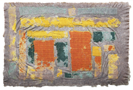 Priya Ravish Mehra, Untitled 5, 2016, Jute fabric fragment with Daphne pulp, 18 x 24.5 in