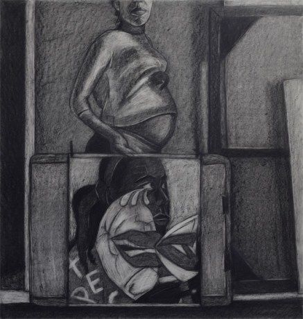 Mequitta Ahuja,&nbsp;aMother (Study), 2018, Oil-based charcoal on paper, 25 x 23.75 in