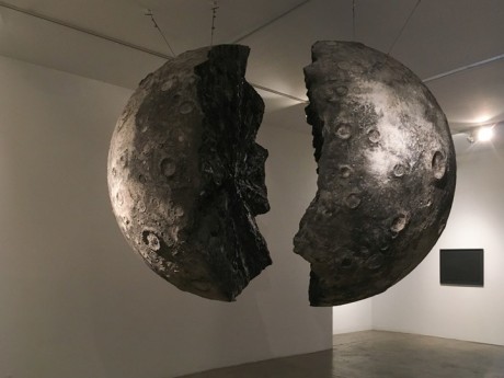 Saad QureshiWhen the Moon Split2017Fibreglass, resin, Idenden and sandTwo hemispheres, each approximately 85.5 (diameter) x 51 in.