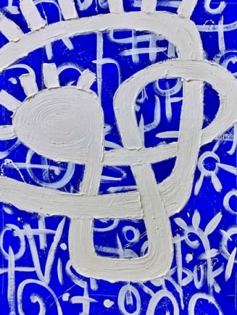 Victor Ekpuk, Composition in Blue 2,&nbsp;2019,&nbsp;Acrylic on canvas,&nbsp;66 x 48&nbsp;in
