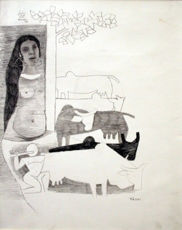 M. F. Husain, Rashi,&nbsp;1977,&nbsp;Pencil on paper, 14 x 11 in