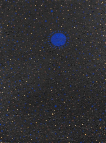 Victor Ekpuk,&nbsp;Children of the Full Moon, 1996,&nbsp;Acrylic on panel, 48 x 36 in (121.9 x 91.4 cm), EKPVI050