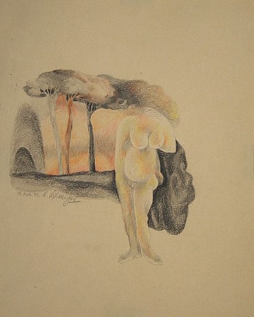 Laxma Goud Untitled (Bent Woman with Trees Above)