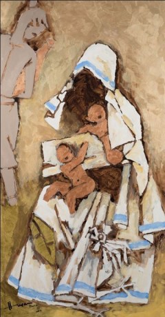 M. F. Husain,&nbsp;Mother Teresa (Gold), 2004, Acrylic on canvas, 67.5 x 36 in