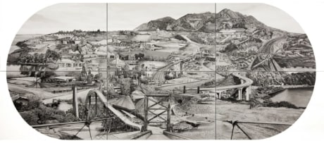 Saba Qizilbash, Sialkot to Jammu, 2018, Graphite and wash on watercolor board, 30 x 66 in