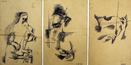 MF Husain Three Drawings