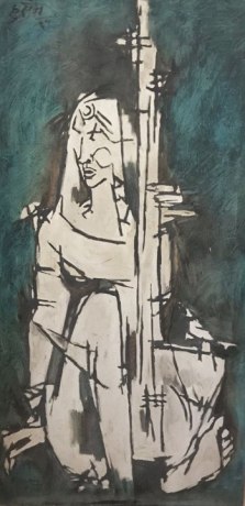 M.F. Husain Lady on Tanpura