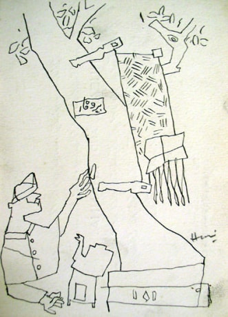 M. F. Husain, Untitled (Man and Tree),&nbsp;1954,&nbsp;Ink on paper, 7 x 5 in