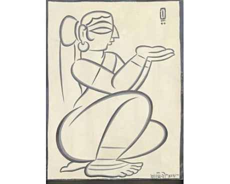 Jamini Roy, Seated Woman,&nbsp;Tempera on card,&nbsp;17.5 x 13 in
