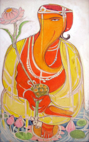 Ramananda Bandopadhyay Ganesh 16 (Ganesh, Mooshikam, Flower)