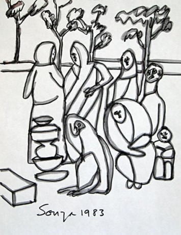 F. N. Souza,&nbsp;Untitled (People Gathering),&nbsp;1983,&nbsp;Ink on paper, 11 x 8.5 in