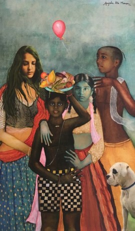 Anjolie Ela Menon with Robyn Beeche,&nbsp;Pastorale II,&nbsp;2015,&nbsp;Oil and print on canvas, 35.5 x 22.5 in