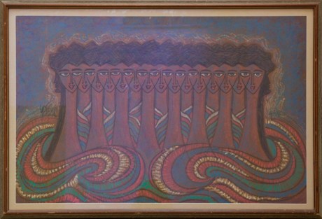 Sadequain,&nbsp;Untitled (Fifteen Heads),&nbsp;1986,&nbsp;Oil pastel on board, 25 x 37.5 in