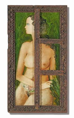 Anjolie Ela Menon, Untitled, 1984, Oil on Masonite board,&nbsp;35 &frac14; x 19 ⅝ in (89.5 x 49.9 cm), MENAN123