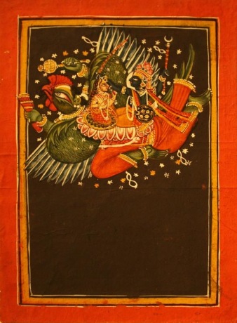 Indian Miniature VISHNU AND LAKSHMI ON GARUDA