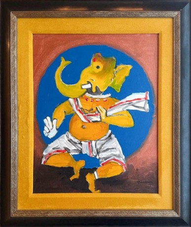 Maqbool Fida Husain,&nbsp;Untitled (Ganesha), n/d,&nbsp;Acrylic on canvas,&nbsp;19 &frac12; x 15 &frac12; in (49.5 x 39.4 cm), HUSMF465