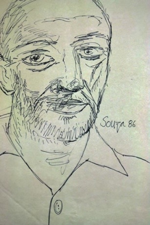 F. N. Souza,&nbsp;Untitled (Bearded Self-Portrait),&nbsp;1986, Ink on vellum,&nbsp;15.5 x 12.5 in