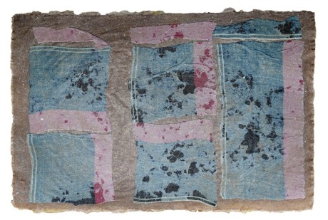 Priya Ravish Mehra, Untitled 7,&nbsp;2016, Cotton fabric fragment with Daphne pulp, 18 x 24.5 in