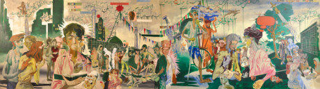 Salman Toor,&nbsp;For Allen Ginsberg,&nbsp;2015,&nbsp;Oil on canvas, 47 x 168 in (diptych)