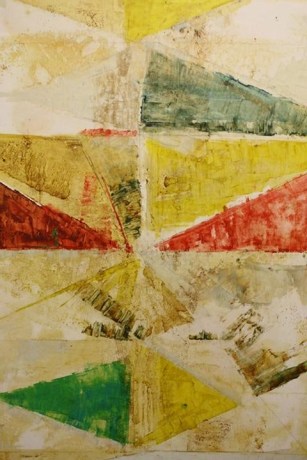 Vijay Shinde UNTITLED (RED, GOLD AND GREEN TRIANGLES)