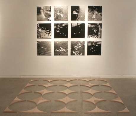 Rasheed Araeen, Triangles, 1970, Wood and photographic prints on paper, Photos: 19 x 19 in each Floor Sculpture: 72 x 72 in