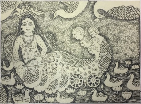Jayasri Burman, From the Draupadi Series 19,&nbsp;2017,&nbsp;Pen and ink on paper,&nbsp;10 x 13 in